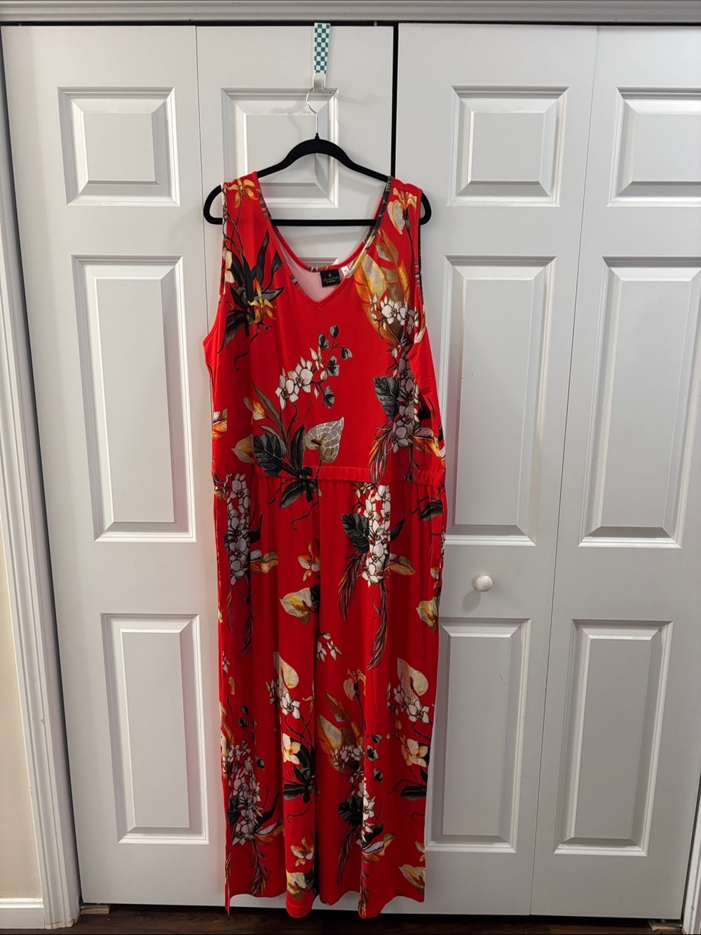 Red Floral Maxi jumpsuit- Sleeveless V-Neck